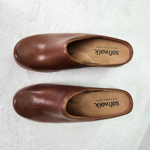 SoftWalk Madison Brown Leather Coshioned Footbed Arch Support Women's Clogs 10M - Picture 4 of 12